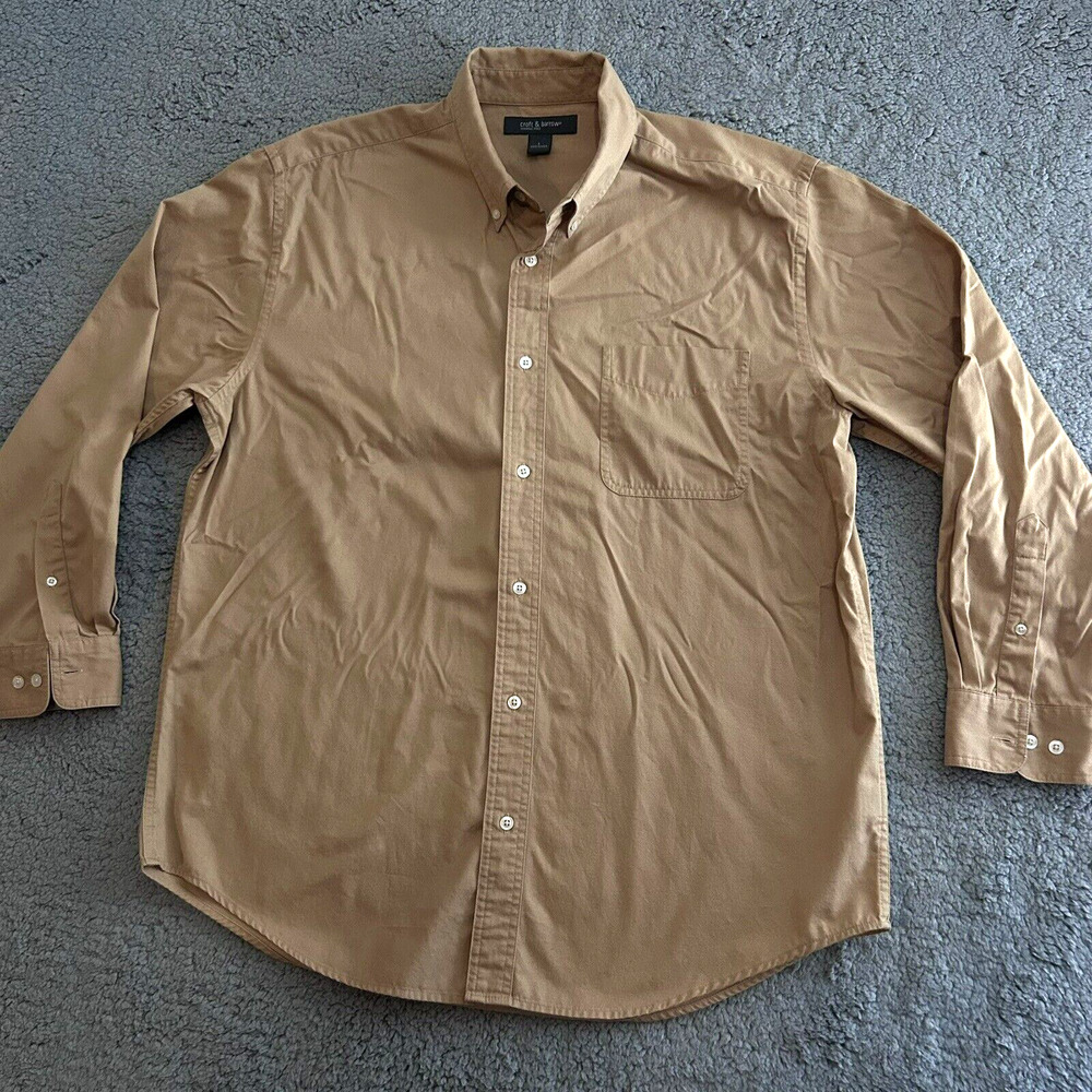 Croft & Barrow Mens Size L Casual Button Up Long Sleeve Shirt Beige Preppy